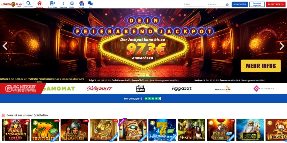 Loewen Play Casino Startseite - GGL-lizenziertes Online Casino Deutschland