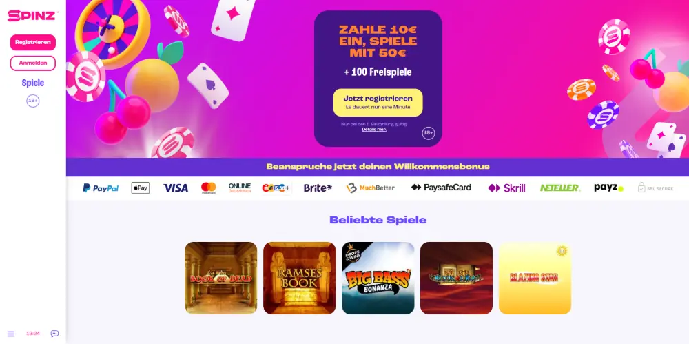 Spinz Casino Startseite - GGL-lizenziertes Online Casino Deutschland